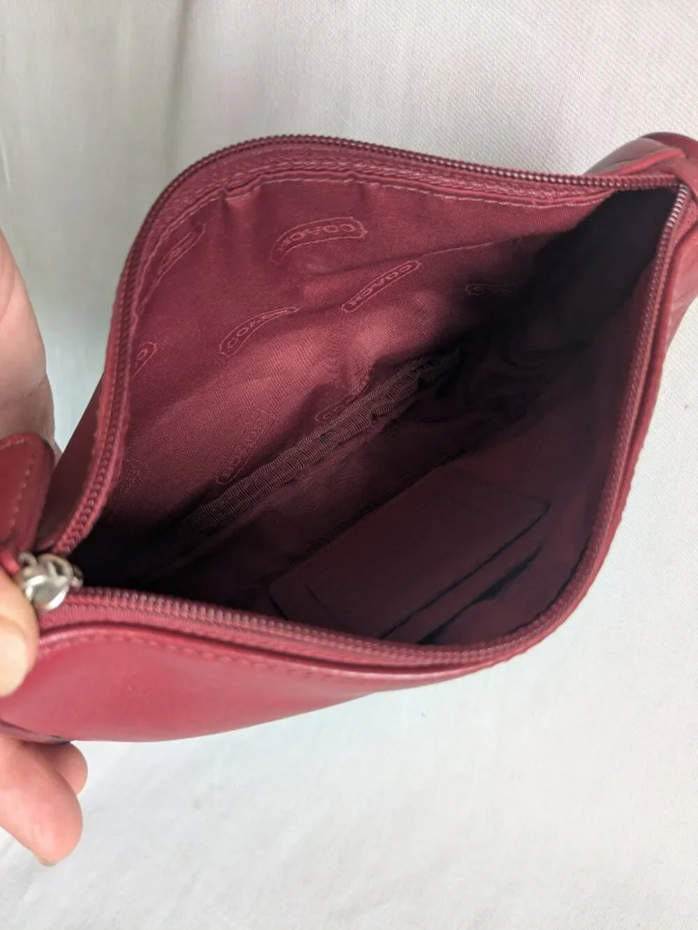 Vintage Coach Burgundy Leather Cosmetic Case Pouch Clutch